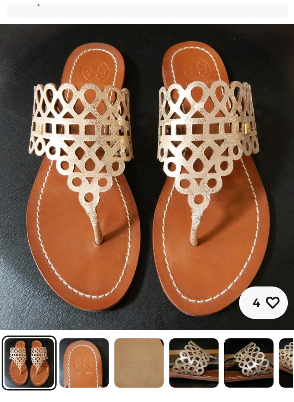 Tory Burch Metallic Cutout Leather Thong Sandals - Gold